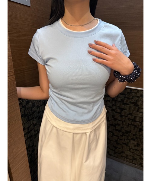 Geeong(ジーオン)の「【ZOZO限定】バイカラー レイヤード Tシャツ 半袖トップス(Tシャツ/カットソー・レディース・ライトブルー/ブラック/グレー・FREE)」の7枚目の写真