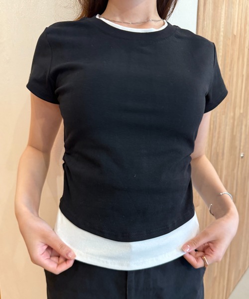 Geeong(ジーオン)の「【ZOZO限定】バイカラー レイヤード Tシャツ 半袖トップス(Tシャツ/カットソー・レディース・ライトブルー/ブラック/グレー・FREE)」の22枚目の写真
