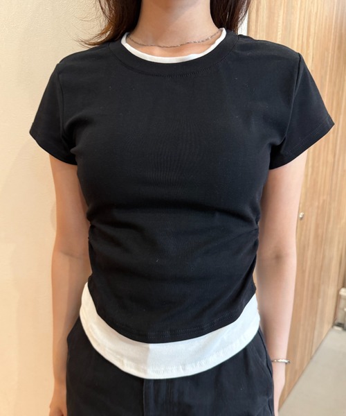 Geeong(ジーオン)の「【ZOZO限定】バイカラー レイヤード Tシャツ 半袖トップス(Tシャツ/カットソー・レディース・ライトブルー/ブラック/グレー・FREE)」の19枚目の写真
