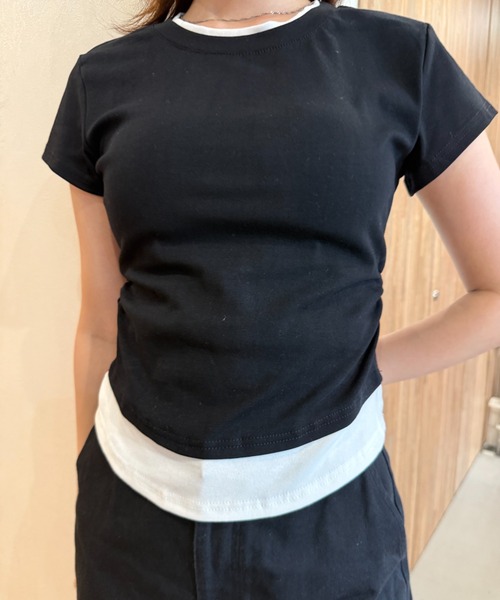 Geeong(ジーオン)の「【ZOZO限定】バイカラー レイヤード Tシャツ 半袖トップス(Tシャツ/カットソー・レディース・ライトブルー/ブラック/グレー・FREE)」の18枚目の写真
