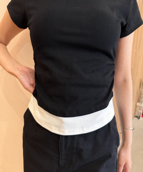 Geeong(ジーオン)の「【ZOZO限定】バイカラー レイヤード Tシャツ 半袖トップス(Tシャツ/カットソー・レディース・ライトブルー/ブラック/グレー・FREE)」の17枚目の写真