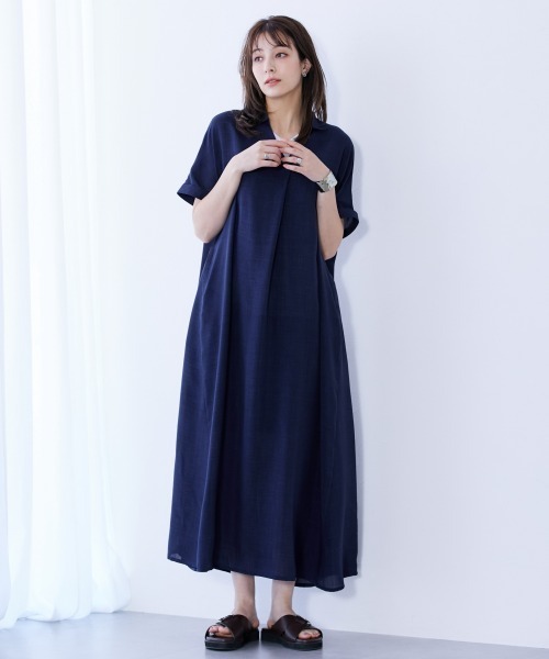 slattgir(スラットジール)の「高身長 麻調スキッパーデザインロングワンピース(トールサイズ)(ワンピース・レディース・ブルーグレー/ネイビー/ベージュ・4L~5L/LL~3L/M~L)」の3枚目の写真
