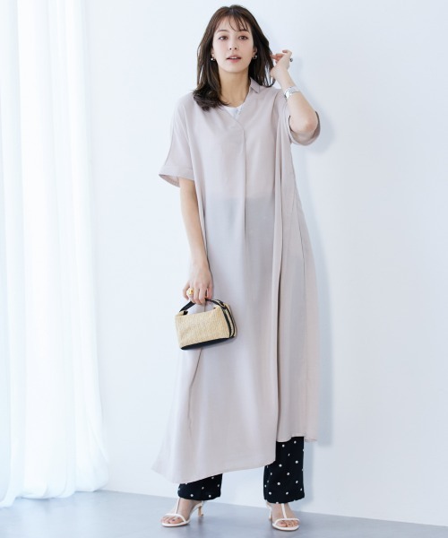 slattgir(スラットジール)の「高身長 麻調スキッパーデザインロングワンピース(トールサイズ)(ワンピース・レディース・ブルーグレー/ネイビー/ベージュ・4L~5L/LL~3L/M~L)」の4枚目の写真