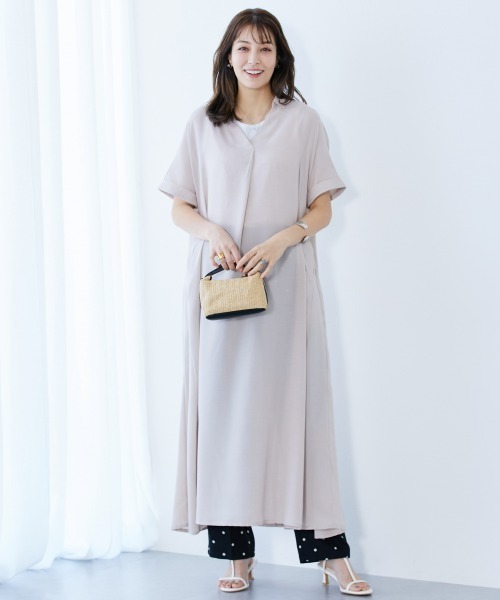 slattgir(スラットジール)の「高身長 麻調スキッパーデザインロングワンピース(トールサイズ)(ワンピース・レディース・ブルーグレー/ネイビー/ベージュ・4L~5L/LL~3L/M~L)」の5枚目の写真