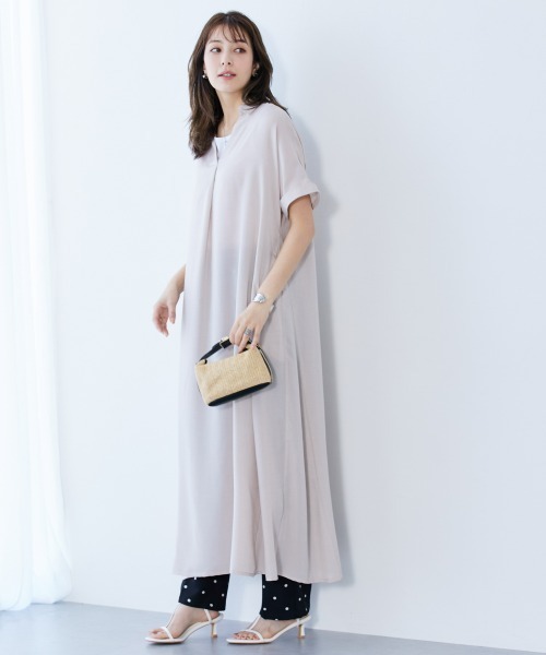 slattgir(スラットジール)の「高身長 麻調スキッパーデザインロングワンピース(トールサイズ)(ワンピース・レディース・ブルーグレー/ネイビー/ベージュ・4L~5L/LL~3L/M~L)」の6枚目の写真