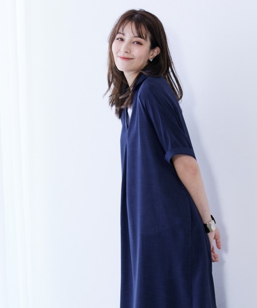 slattgir(スラットジール)の「高身長 麻調スキッパーデザインロングワンピース(トールサイズ)(ワンピース・レディース・ブルーグレー/ネイビー/ベージュ・4L~5L/LL~3L/M~L)」の8枚目の写真