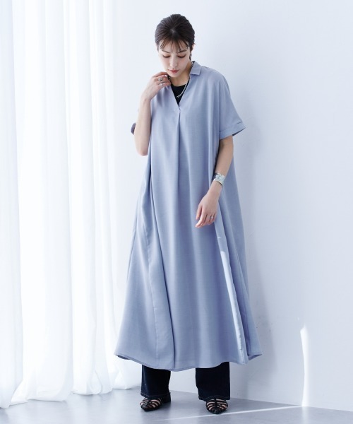 slattgir(スラットジール)の「高身長 麻調スキッパーデザインロングワンピース(トールサイズ)(ワンピース・レディース・ブルーグレー/ネイビー/ベージュ・4L~5L/LL~3L/M~L)」の14枚目の写真