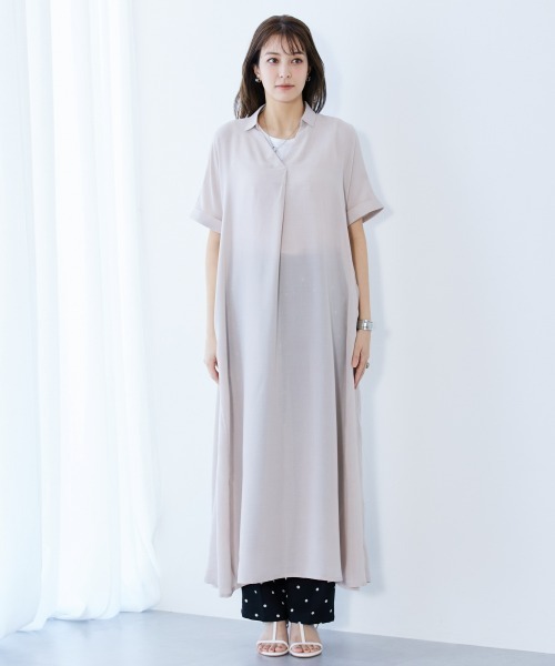 slattgir(スラットジール)の「高身長 麻調スキッパーデザインロングワンピース(トールサイズ)(ワンピース・レディース・ブルーグレー/ネイビー/ベージュ・4L~5L/LL~3L/M~L)」の15枚目の写真