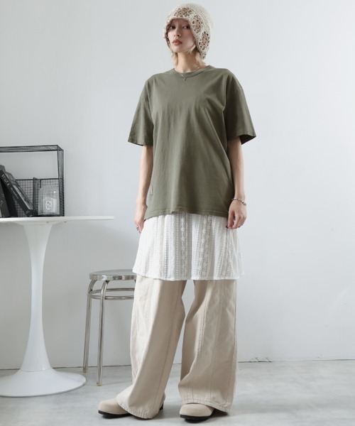 Girly Doll(ガーリードール)の「ビンテージライクオーバーTシャツ(Tシャツ/カットソー・レディース・モカ/ダークグレー/カーキ・M/S/XL/L)」の6枚目の写真