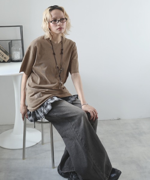 Girly Doll(ガーリードール)の「ビンテージライクオーバーTシャツ(Tシャツ/カットソー・レディース・モカ/ダークグレー/カーキ・M/S/XL/L)」の4枚目の写真