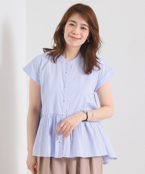 ITS'DEMO（イッツデモ）の「【接触冷感／手洗い可】ストライプペプラムブラウス（シャツ/ブラウス・レディース・パープル系1/サックスブルー系2/ブルー系2/ホワイト系5・00）」の6枚目の写真