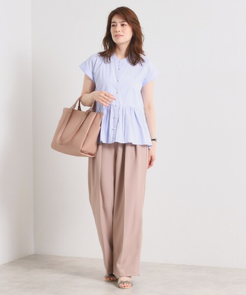 ITS'DEMO（イッツデモ）の「【接触冷感／手洗い可】ストライプペプラムブラウス（シャツ/ブラウス・レディース・パープル系1/サックスブルー系2/ブルー系2/ホワイト系5・00）」の7枚目の写真