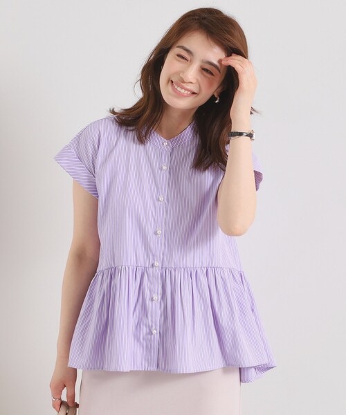 ITS'DEMO（イッツデモ）の「【接触冷感／手洗い可】ストライプペプラムブラウス（シャツ/ブラウス・レディース・パープル系1/サックスブルー系2/ブルー系2/ホワイト系5・00）」の9枚目の写真