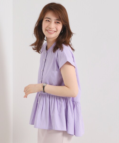 ITS'DEMO（イッツデモ）の「【接触冷感／手洗い可】ストライプペプラムブラウス（シャツ/ブラウス・レディース・パープル系1/サックスブルー系2/ブルー系2/ホワイト系5・00）」の10枚目の写真