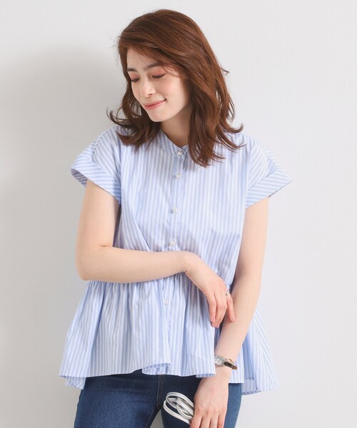ITS'DEMO（イッツデモ）の「【接触冷感／手洗い可】ストライプペプラムブラウス（シャツ/ブラウス・レディース・パープル系1/サックスブルー系2/ブルー系2/ホワイト系5・00）」の13枚目の写真