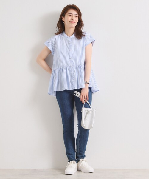 ITS'DEMO（イッツデモ）の「【接触冷感／手洗い可】ストライプペプラムブラウス（シャツ/ブラウス・レディース・パープル系1/サックスブルー系2/ブルー系2/ホワイト系5・00）」の15枚目の写真