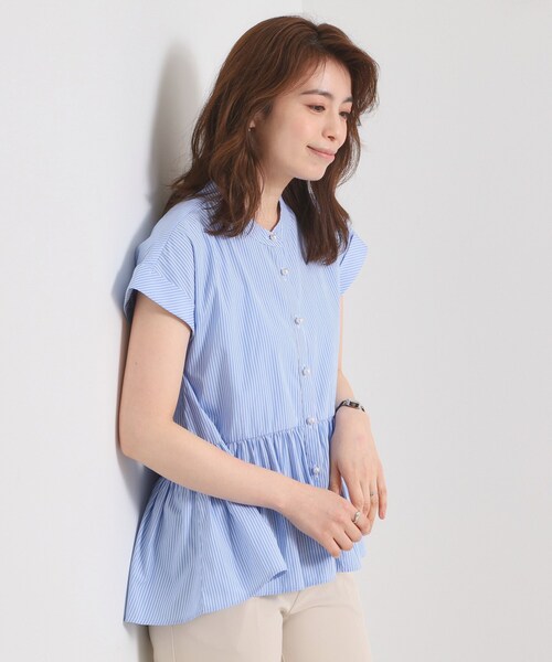 ITS'DEMO（イッツデモ）の「【接触冷感／手洗い可】ストライプペプラムブラウス（シャツ/ブラウス・レディース・パープル系1/サックスブルー系2/ブルー系2/ホワイト系5・00）」の17枚目の写真