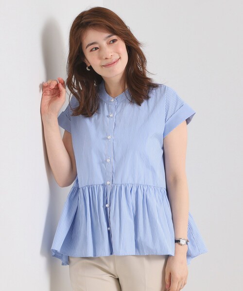 ITS'DEMO（イッツデモ）の「【接触冷感／手洗い可】ストライプペプラムブラウス（シャツ/ブラウス・レディース・パープル系1/サックスブルー系2/ブルー系2/ホワイト系5・00）」の18枚目の写真