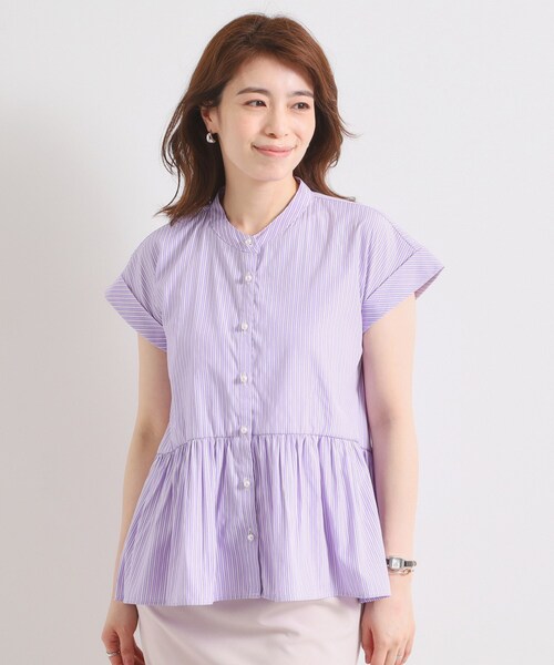 ITS'DEMO（イッツデモ）の「【接触冷感／手洗い可】ストライプペプラムブラウス（シャツ/ブラウス・レディース・パープル系1/サックスブルー系2/ブルー系2/ホワイト系5・00）」の21枚目の写真