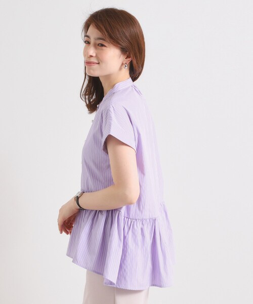 ITS'DEMO（イッツデモ）の「【接触冷感／手洗い可】ストライプペプラムブラウス（シャツ/ブラウス・レディース・パープル系1/サックスブルー系2/ブルー系2/ホワイト系5・00）」の22枚目の写真