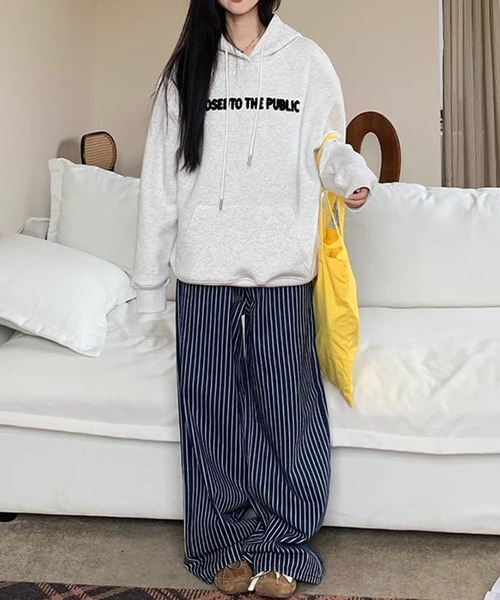 MEMECLE(メメクル)の「【 MEMECLE / メメクル 】コットンストライプワイドパンツ(デニムパンツ・レディース・ネイビー・S/M/L)」の6枚目の写真