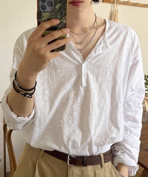 NOWLE（ノウル）の「【NOWLE】コットン スラブ リラックス ヘンリーネック Tシャツ（Tシャツ/カットソー・メンズ・アッシュブラウン/ホワイト/ダークグレー・X-LARGE/LARGE/MEDIUM）」の12枚目の写真