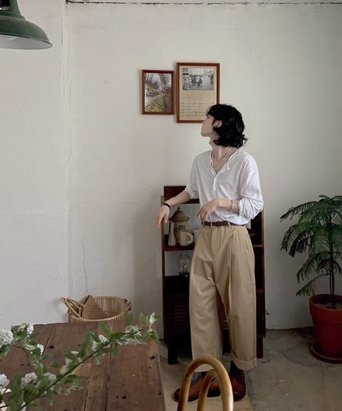 NOWLE（ノウル）の「【NOWLE】コットン スラブ リラックス ヘンリーネック Tシャツ（Tシャツ/カットソー・メンズ・アッシュブラウン/ホワイト/ダークグレー・X-LARGE/LARGE/MEDIUM）」の8枚目の写真