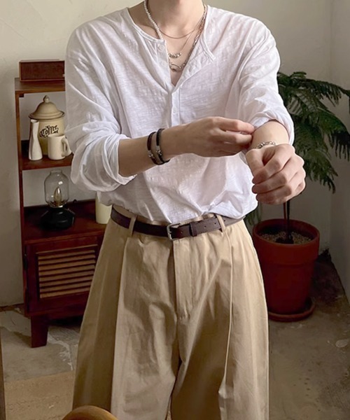 NOWLE（ノウル）の「【NOWLE】コットン スラブ リラックス ヘンリーネック Tシャツ（Tシャツ/カットソー・メンズ・アッシュブラウン/ホワイト/ダークグレー・X-LARGE/LARGE/MEDIUM）」の13枚目の写真