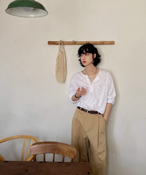 NOWLE（ノウル）の「【NOWLE】コットン スラブ リラックス ヘンリーネック Tシャツ（Tシャツ/カットソー・メンズ・アッシュブラウン/ホワイト/ダークグレー・X-LARGE/LARGE/MEDIUM）」の5枚目の写真