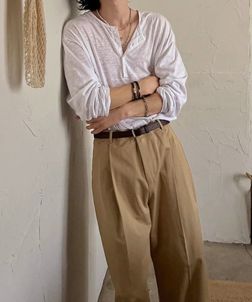 NOWLE（ノウル）の「【NOWLE】コットン スラブ リラックス ヘンリーネック Tシャツ（Tシャツ/カットソー・メンズ・アッシュブラウン/ホワイト/ダークグレー・X-LARGE/LARGE/MEDIUM）」の17枚目の写真