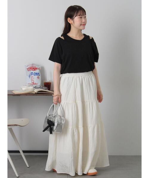 ehka sopo（エヘカソポ）の「ティアードスカート（スカート・レディース・ブラック/キナリ/ブラウン・F）」の6枚目の写真