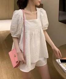 ampm（エーエムピーエム）の「パフスリーブチュニック×ショートパンツ セットアップ（Tシャツ/カットソー・メンズ）」