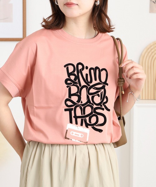 BRODIAEA(ブローディア)の「BRODIAEA 極サラコットンフロッキープリントTシャツ(Tシャツ/カットソー・レディース・ブラック/オフホワイト/ピンク/キャメル/マスタード・40)」の5枚目の写真