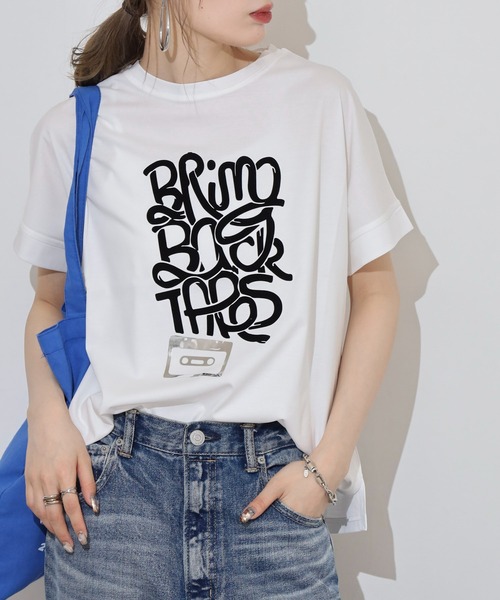 BRODIAEA(ブローディア)の「BRODIAEA 極サラコットンフロッキープリントTシャツ(Tシャツ/カットソー・レディース・ブラック/オフホワイト/ピンク/キャメル/マスタード・40)」の6枚目の写真