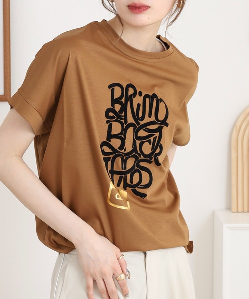 BRODIAEA(ブローディア)の「BRODIAEA 極サラコットンフロッキープリントTシャツ(Tシャツ/カットソー・レディース・ブラック/オフホワイト/ピンク/キャメル/マスタード・40)」の14枚目の写真