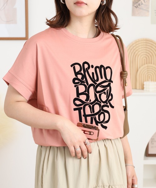 BRODIAEA(ブローディア)の「BRODIAEA 極サラコットンフロッキープリントTシャツ(Tシャツ/カットソー・レディース・ブラック/オフホワイト/ピンク/キャメル/マスタード・40)」の17枚目の写真