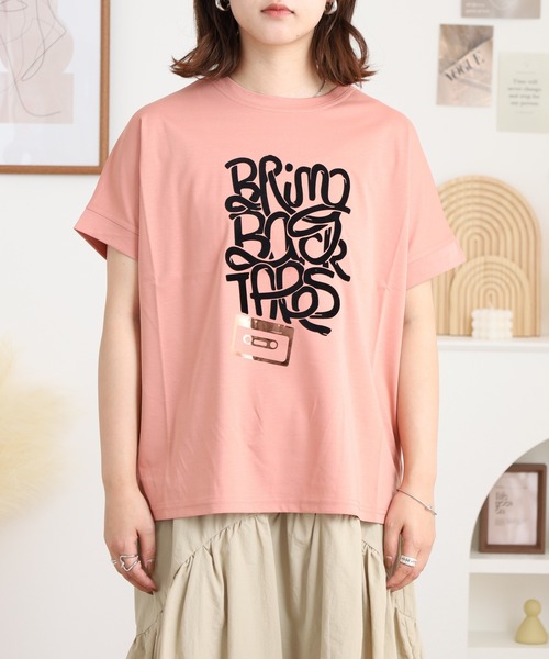 BRODIAEA(ブローディア)の「BRODIAEA 極サラコットンフロッキープリントTシャツ(Tシャツ/カットソー・レディース・ブラック/オフホワイト/ピンク/キャメル/マスタード・40)」の8枚目の写真