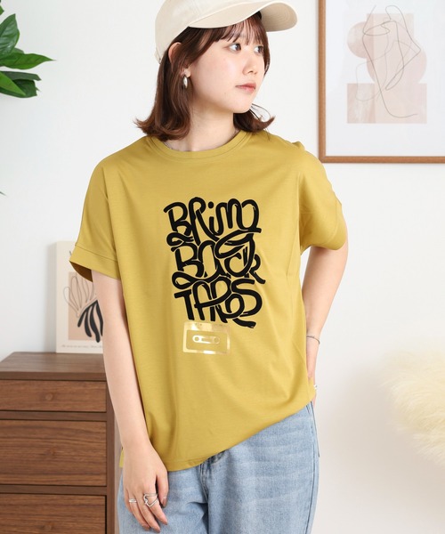 BRODIAEA(ブローディア)の「BRODIAEA 極サラコットンフロッキープリントTシャツ(Tシャツ/カットソー・レディース・ブラック/オフホワイト/ピンク/キャメル/マスタード・40)」の20枚目の写真