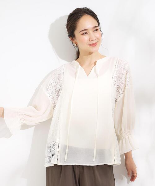 Cutie Blonde（キューティーブロンド）の「【着丈選べる】一枚でこなれ見え サイドレースブラウス（シャツ/ブラウス・レディース・オフホワイト/ブラック・00/11）」の13枚目の写真