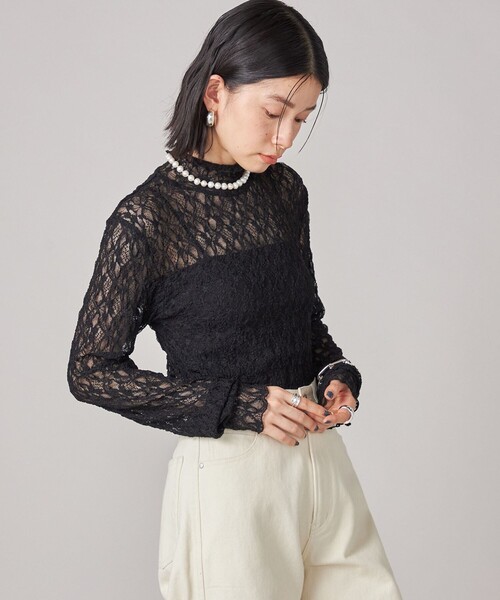 SHIPS NINE CASE:〈手洗い可能〉シアー レース ハイネック プル