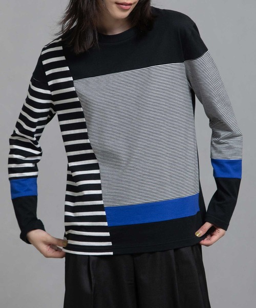 MARECHAL TERRE（マルシャルテル）の「マルチボーダートップス（Tシャツ/カットソー・レディース・グレー系/ネイビー系/ブラック系/カーキ系・MEDIUM）」の2枚目の写真