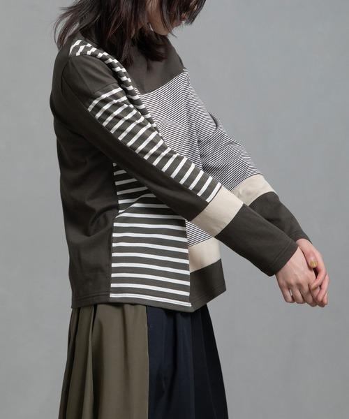 MARECHAL TERRE（マルシャルテル）の「マルチボーダートップス（Tシャツ/カットソー・レディース・グレー系/ネイビー系/ブラック系/カーキ系・MEDIUM）」の4枚目の写真