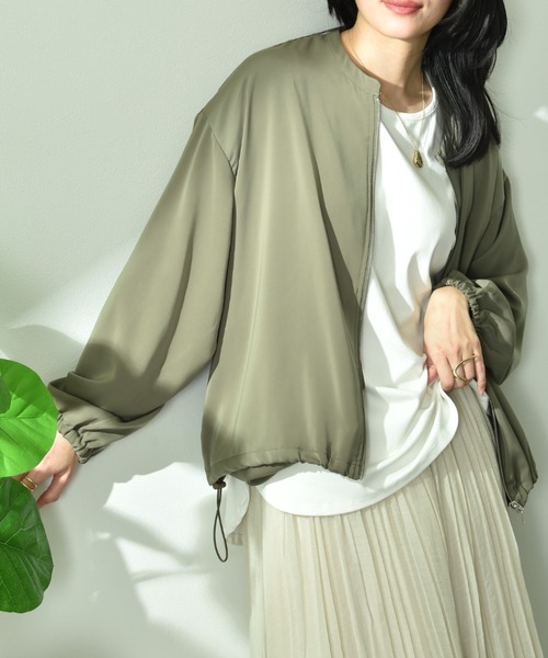 INTERPLANET(インタープラネット)の「【撥水・UV加工】ダブルクロスノーカラーブルゾン(ブルゾン・レディース・ライトグレー/ブラック/カーキ・FREE)」の3枚目の写真