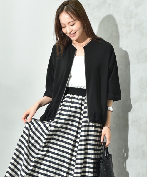 INTERPLANET(インタープラネット)の「【撥水・UV加工】ダブルクロスノーカラーブルゾン(ブルゾン・レディース・ライトグレー/ブラック/カーキ・FREE)」の5枚目の写真