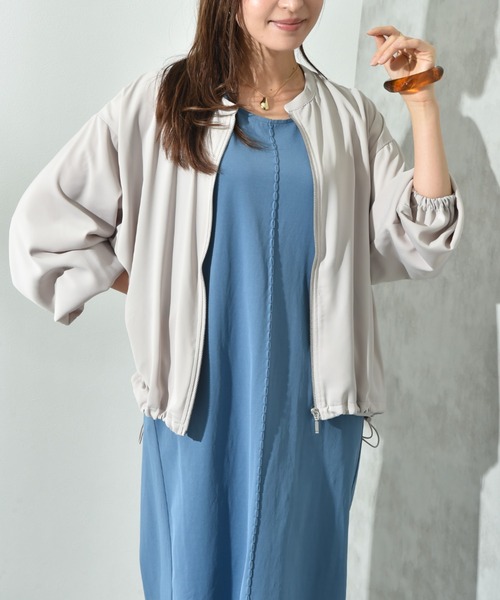 INTERPLANET(インタープラネット)の「【撥水・UV加工】ダブルクロスノーカラーブルゾン(ブルゾン・レディース・ライトグレー/ブラック/カーキ・FREE)」の10枚目の写真