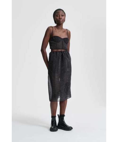 CECILIE BAHNSEN(セシリー バンセン)の「MIDI SKIRT WITH WAIST DRAWSTRING AND EMBROIDERY(スカート・レディース・ブラック・6/8)」の2枚目の写真