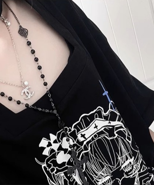 NOVESSEL(ノベセル)の「『TricuspidC/トライカスピッドシー』バックレースアッププリントTシャツ(Tシャツ/カットソー・レディース・ホワイト/ブラック・S)」の7枚目の写真