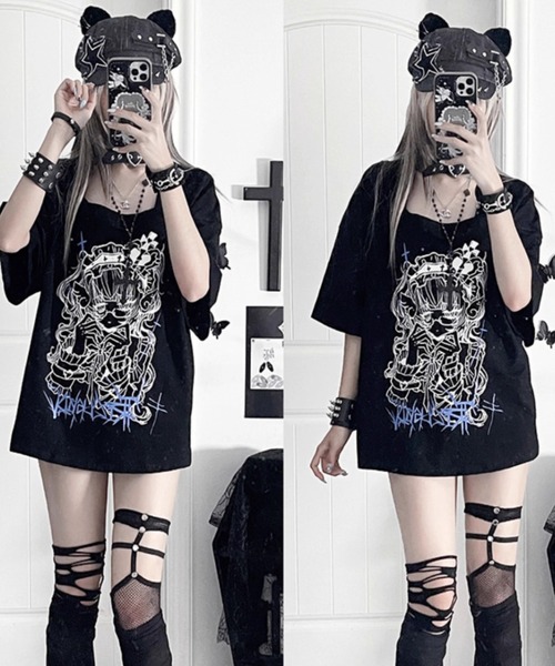 NOVESSEL(ノベセル)の「『TricuspidC/トライカスピッドシー』バックレースアッププリントTシャツ(Tシャツ/カットソー・レディース・ホワイト/ブラック・S)」の8枚目の写真