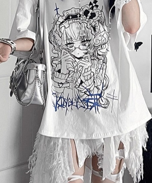 NOVESSEL(ノベセル)の「『TricuspidC/トライカスピッドシー』バックレースアッププリントTシャツ(Tシャツ/カットソー・レディース・ホワイト/ブラック・S)」の10枚目の写真
