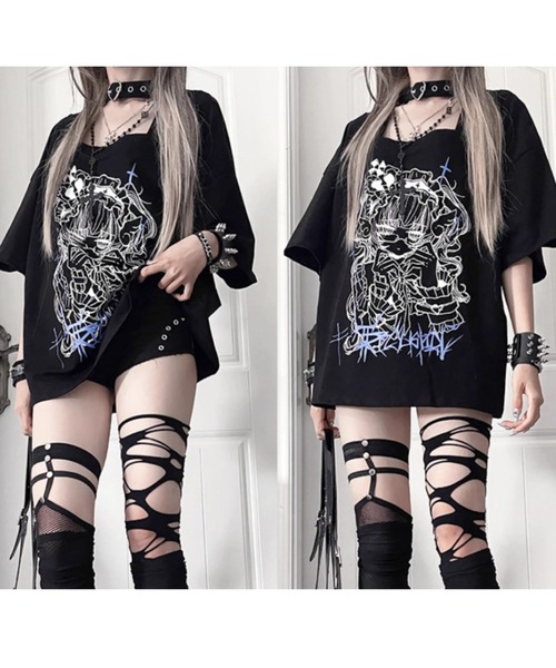 NOVESSEL(ノベセル)の「『TricuspidC/トライカスピッドシー』バックレースアッププリントTシャツ(Tシャツ/カットソー・レディース・ホワイト/ブラック・S)」の9枚目の写真